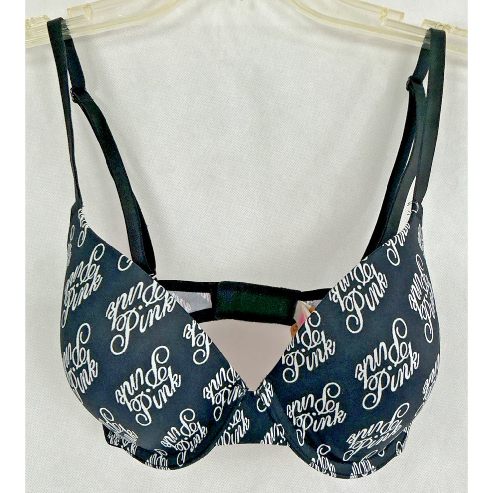 Victoria's Secret PINK Wear Everywhere Lined T-Shirt Bra 30DD Black White NWT